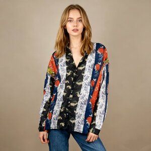 NWOT Johnny Was SPLENDID SELINE Silk Floral BUTTON DOWN Shirt Blouse Size S